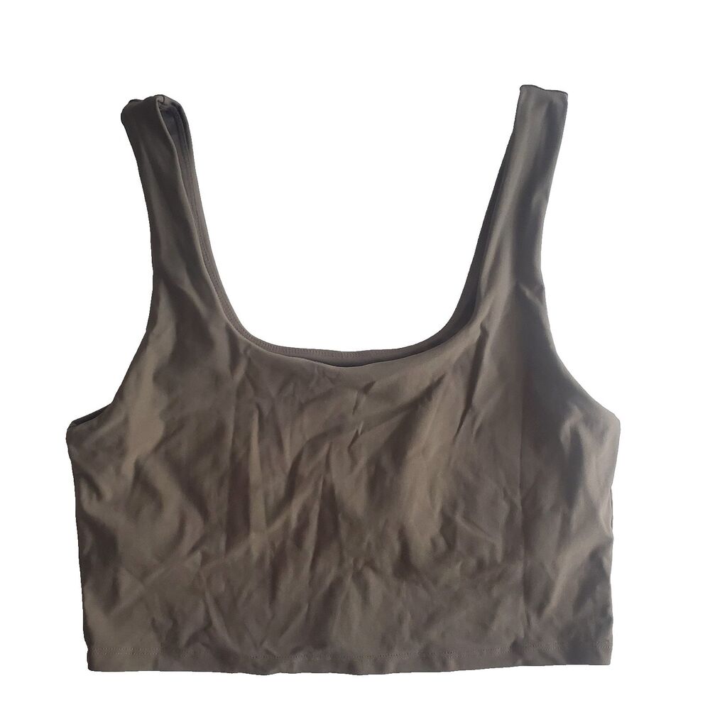 Fabletics Women’s Tank Large Brown Built In Bra Seamless Activewear Cropped